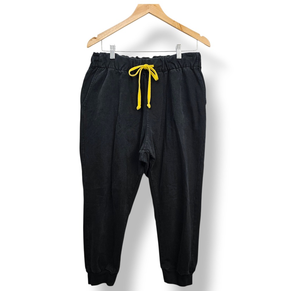 Drifter Black Jogger Pants Drawstring Waist Cotton Lounge Casual Size L Cropped‎